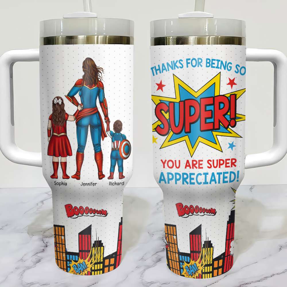 Super Mom Personalized 40oz Tumbler - Custom Appreciation Gift Tumbler Cup PopCulturePrints