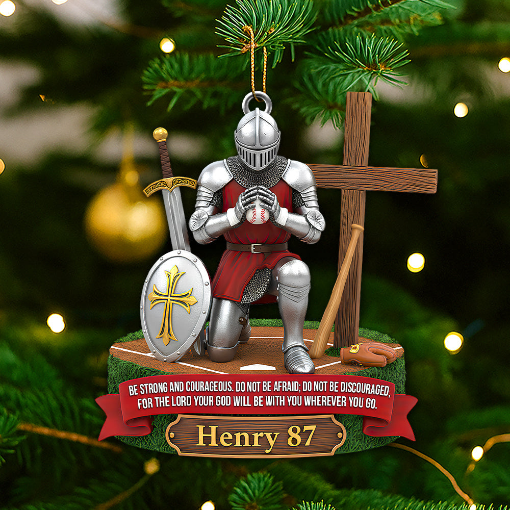 Be Strong & Courageous – Personalized Knight Baseball Ornament Ornament PopCulturePrints