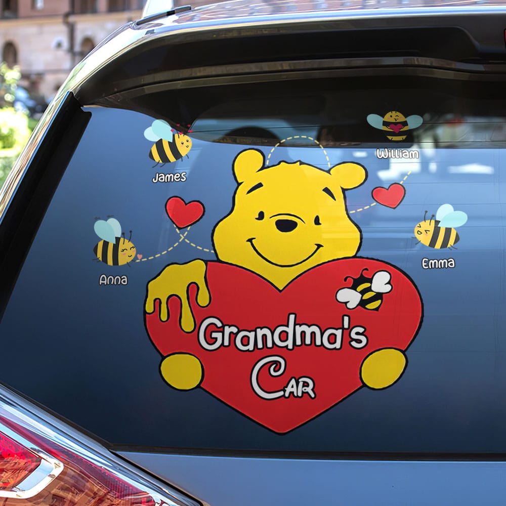 Personalized Grandma's Car Decal with Cute Bear and Bees Decal Sticker PopCulturePrints