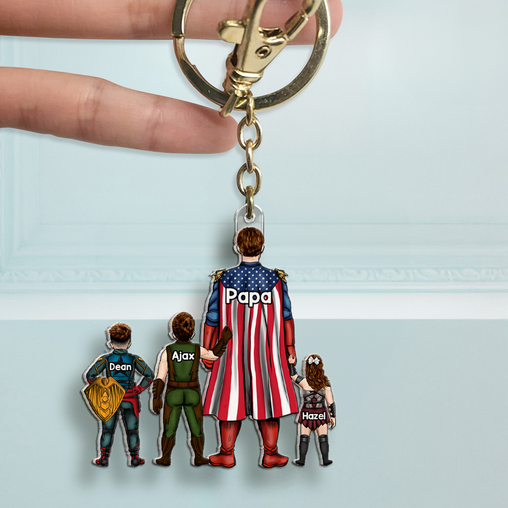 “Super Dad: The Hero of Our Family” - Personalized Keychain for Dad, Grandpa & More Keychains PopCulturePrints