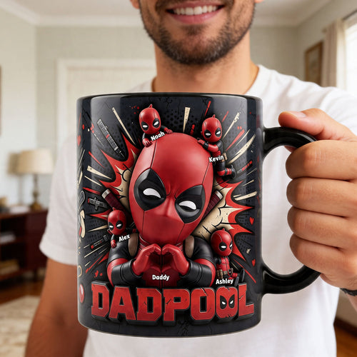 “Dad's Magic Moment with Deadpool and Kids” - Funny Undead Dad And Kids Coffee Mug - Personalized Gift for Dad Coffee Mug PopCulturePrints
