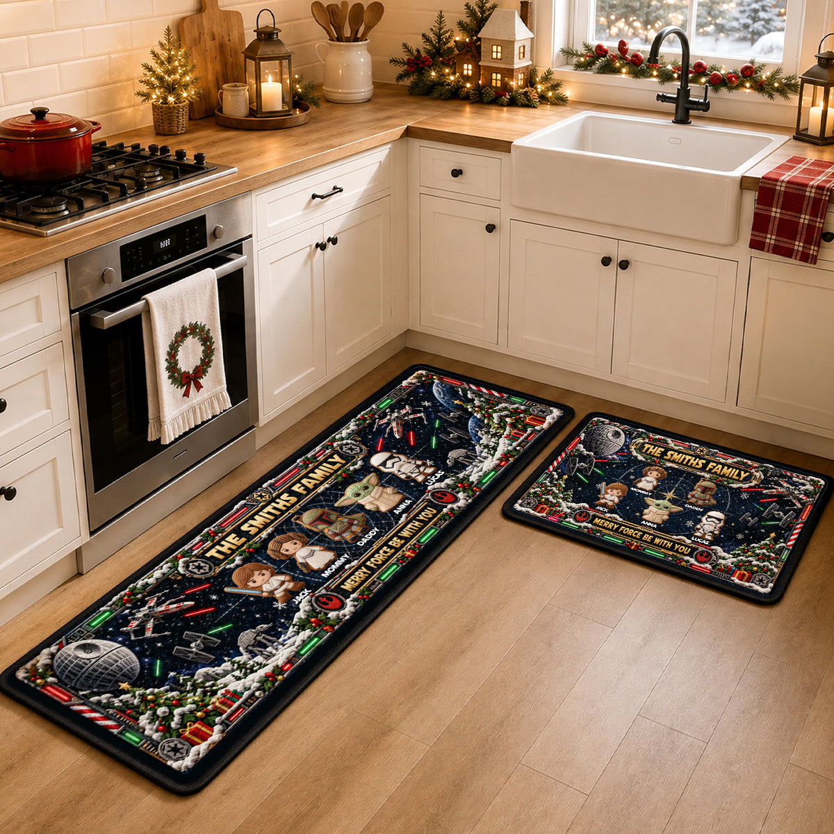 "Merry Force Be With You!" - Personalized Cosmic Adventure Family Christmas Rug - Custom Gifts for Family and Friends