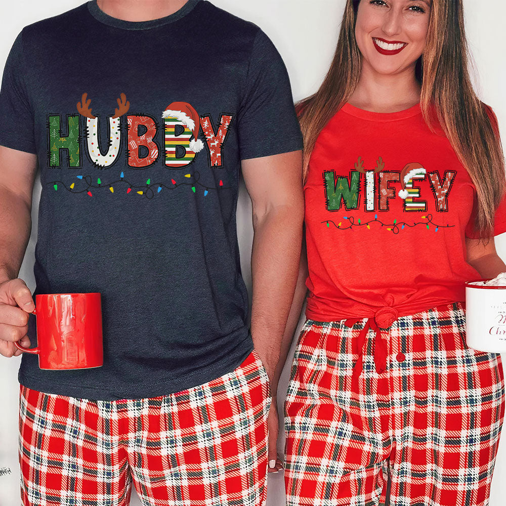 Festive Husband and Wife Christmas Matching Shirts