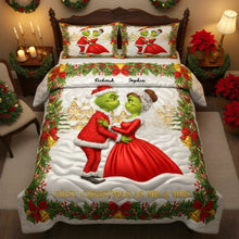 Load image into Gallery viewer, Celebrate Your Love with Our Grinch-Inspired Green Monster Couple Christmas Quilt - Personalized Bedding Set for Couples Bedding Set PopCulturePrints
