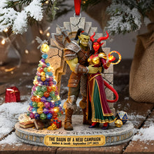 Load image into Gallery viewer, "Celebrate Your Epic Adventure!" - Monster &amp; Devil Newlywed Couple Acrylic Ornament - Personalized Gifts for Couples, Gamers, and Fantasy Lovers Ornament PopCulturePrints
