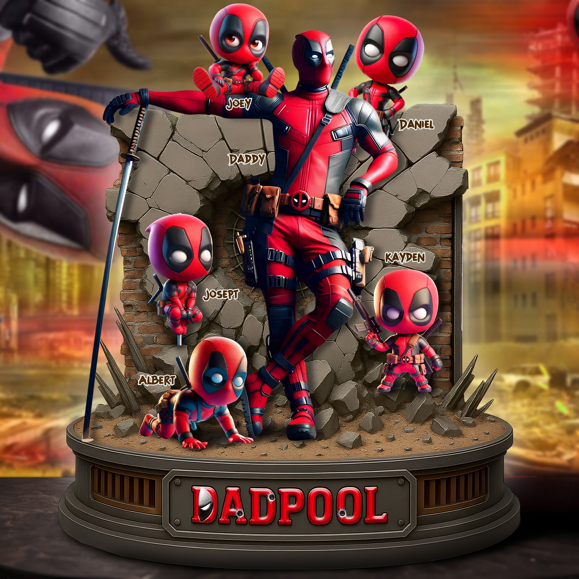 “Celebrate Fatherhood with Laughter!” - Dadpool & Little Ones Acrylic Plaque - Personalized Gift for Dad and Grandpa Shaped Plaques PopCulturePrints