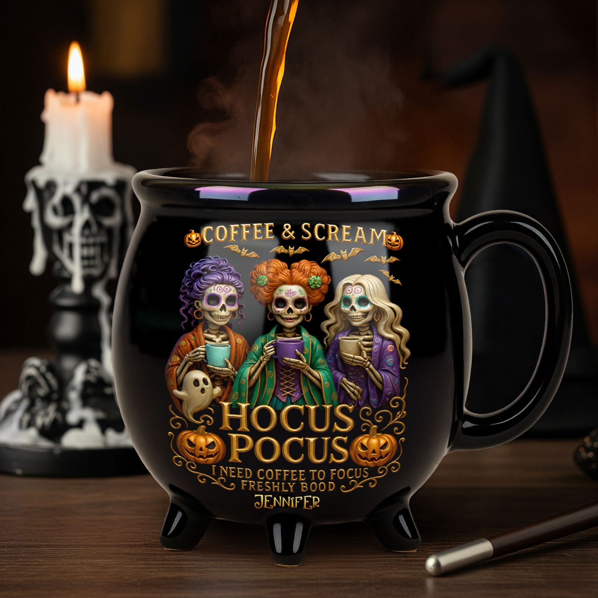 "Coffee & Scream" - Personalized Cauldron Mug for Horror Lovers - Unique Gift for Friends & Family Cauldron Mug PopCulturePrints