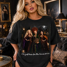 Load image into Gallery viewer, I'm Just Here for the Hocus Pocus - Witchy Halloween Washed Shirt - Personalized Gift for Fans of Spooky Culture
