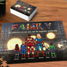 Load image into Gallery viewer, Personalized Superhero Family Jigsaw Puzzle - We Fit Together Perfectly Wood Sign PopCulturePrints
