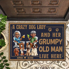 Load image into Gallery viewer, A Crazy Dog Lady And Her Grumpy Old Man Live Here - Funny Personalized Doormat Doormat PopCulturePrints
