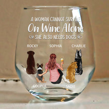 Load image into Gallery viewer, A Woman, Wine &amp; Her Dog - Personalized Stemless Wine Glass Wine Glass PopCulturePrints
