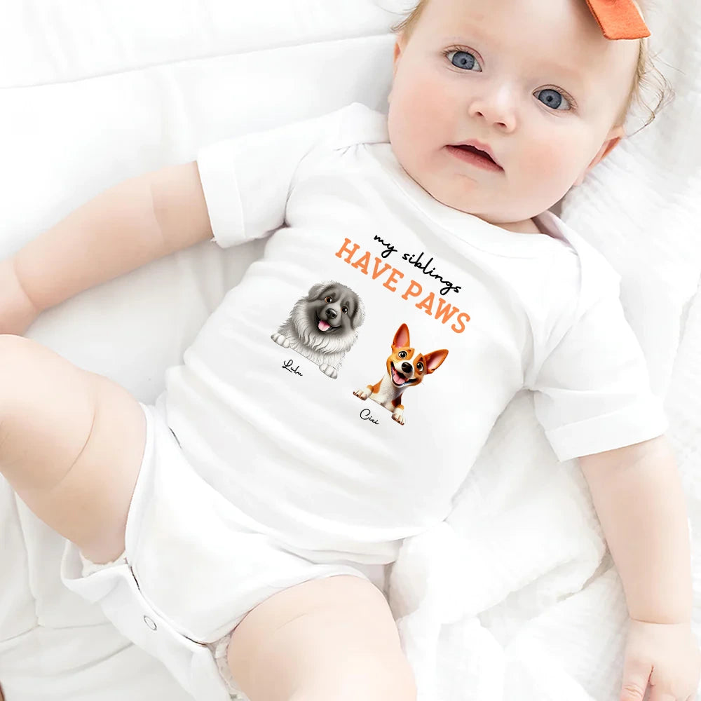 My Sibling Has Paws - Personalized Baby Onesie with 3D Effect Baby Onesie PopCulturePrints