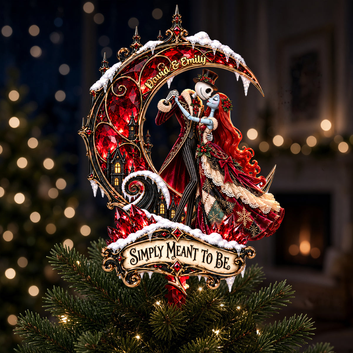 Simply Meant to Be – Spooky Couple Acrylic Christmas Tree Topper - Personalized Gifts For Couples Ornament PopCulturePrints