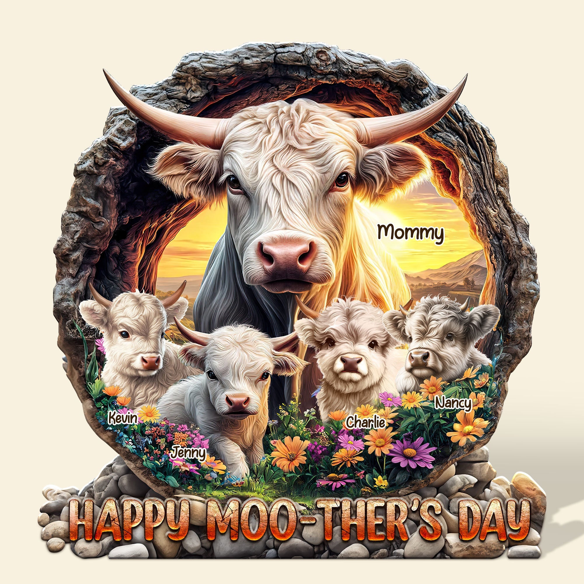 “Happy Moo-ther's Day” - Custom Personalized Plaque for Moms & Grandmas Shaped Plaques PopCulturePrints