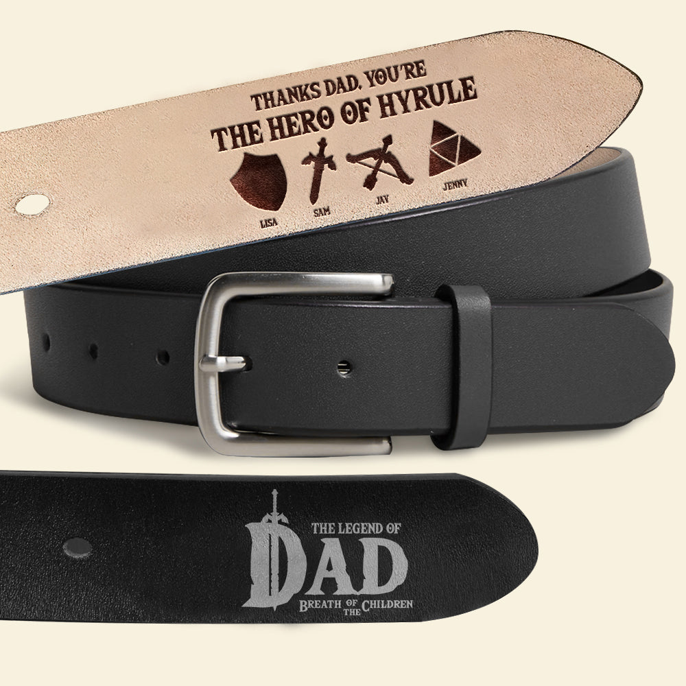 Personalized Hero Dad Leather Belt with Secret Message Belts PopCulturePrints