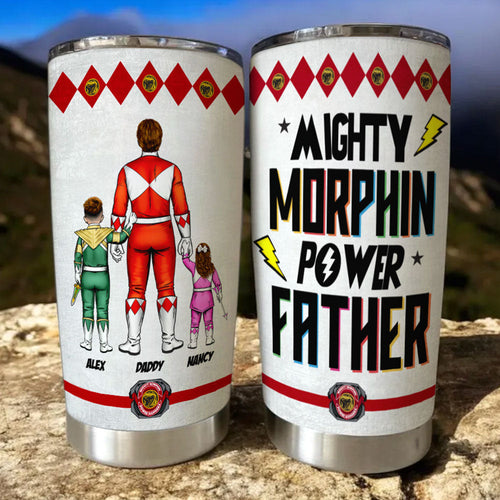 “A Father's Love is Mighty!” - Power Father Tumbler - Personalized Gift for Dad, Grandpa, and Any Father Figure Tumbler Cup PopCulturePrints