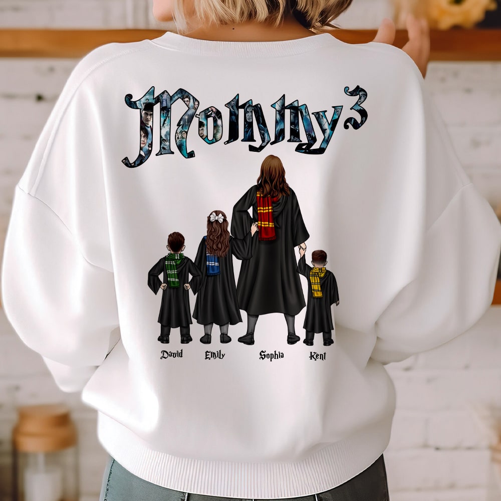 Personalized Harry Potter Family T-Shirt - Custom Names and House Scarves