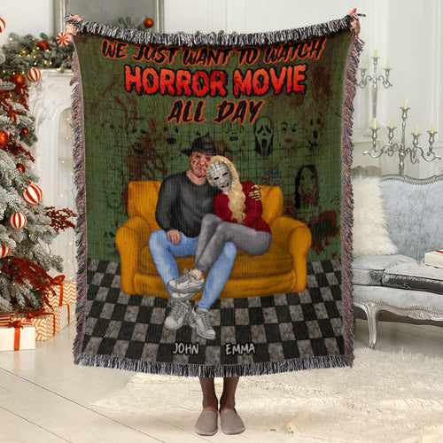 Personalized Horror Movie Couple Blanket - Perfect Halloween Gift & Valentine's Day Gifts Blanket PopCulturePrints
