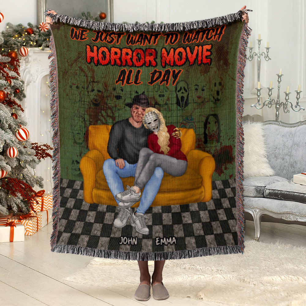 Personalized Horror Movie Couple Blanket - Perfect Halloween Gift & Valentine's Day Gifts Blanket PopCulturePrints