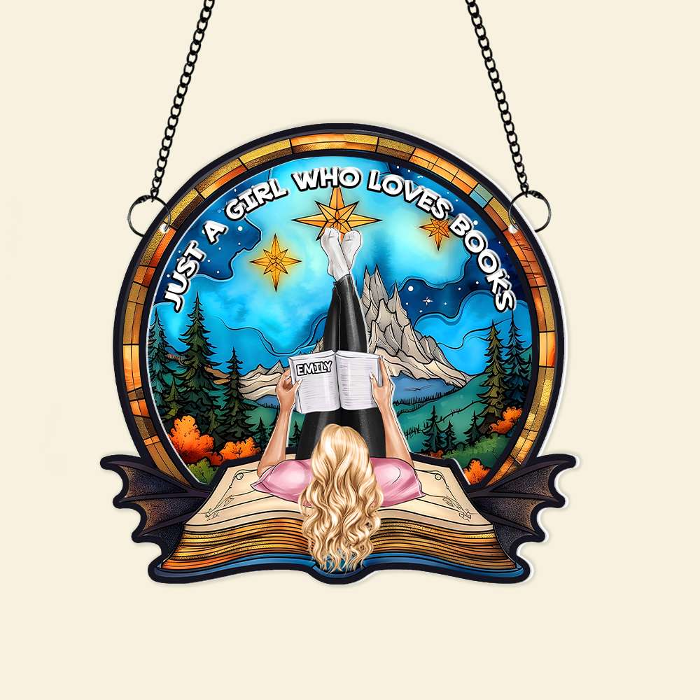 Personalized Book Lover Girl Suncatcher Ornament Ornament PopCulturePrints