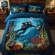 Load image into Gallery viewer, &quot;Dive into Adventure!&quot; - Blue Ocean Quilt Bed Set - Personalized Gifts for Scuba Diving Lovers Bedding Set PopCulturePrints
