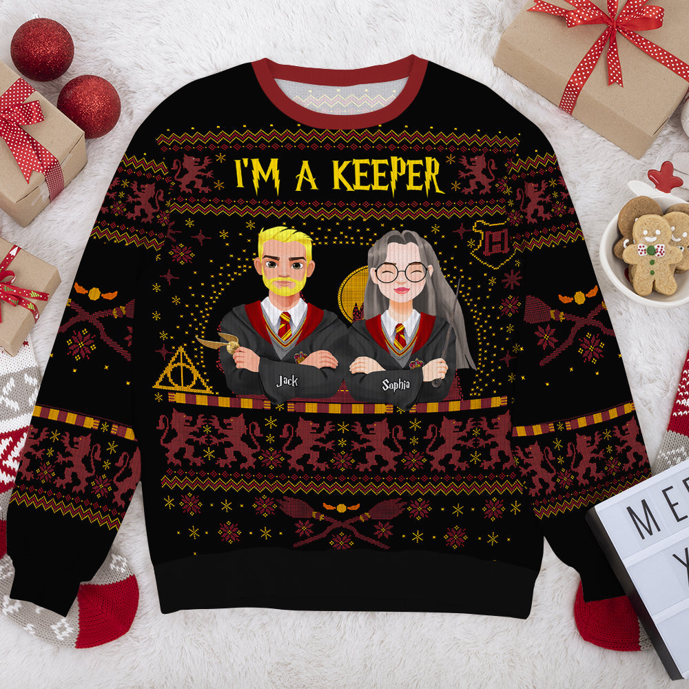 Personalized Couple Ugly Sweater - I'm a Catch, I'm a Keeper