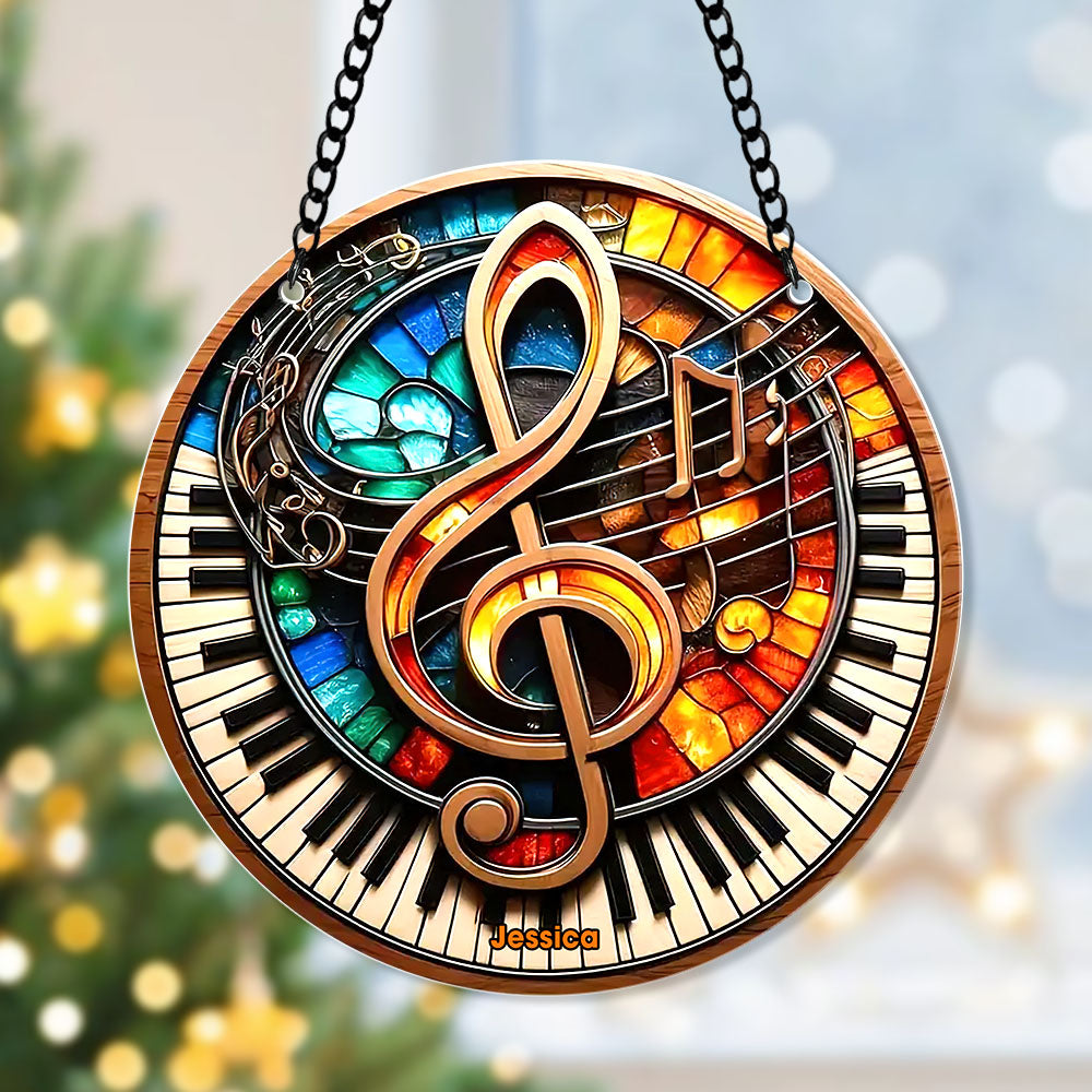 Personalized Christmas Music Note Suncatcher Ornament