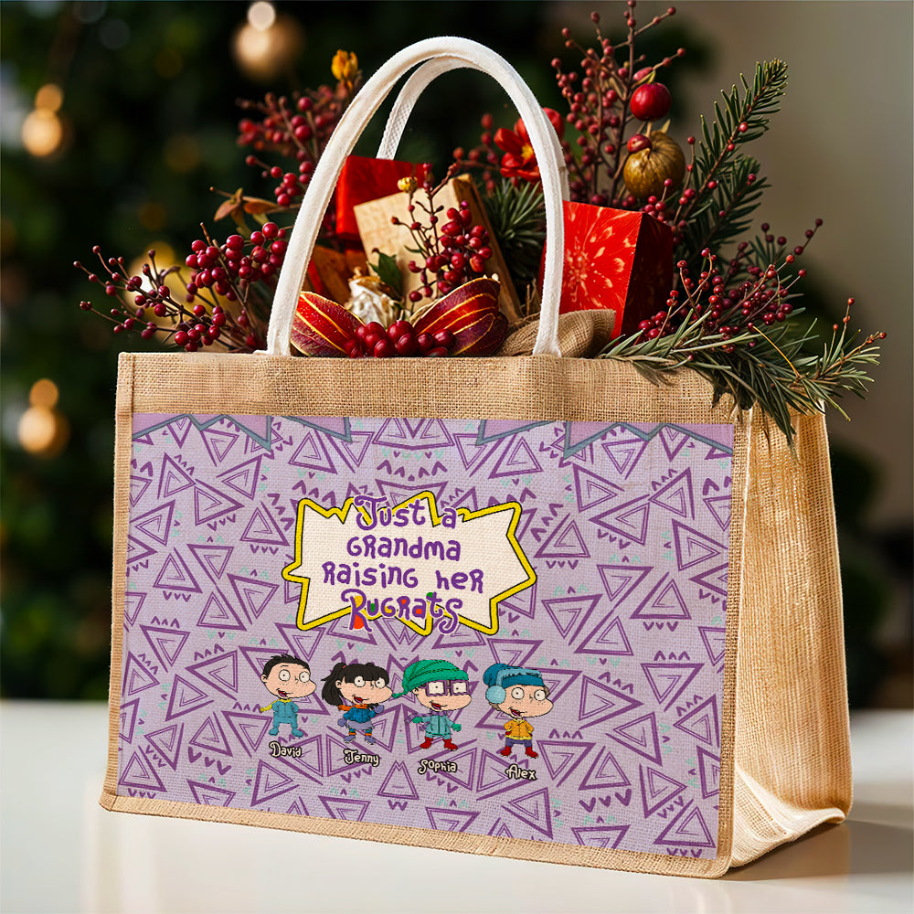 Personalized Jute Tote Bag for Grandma - Raising Her Rugrats