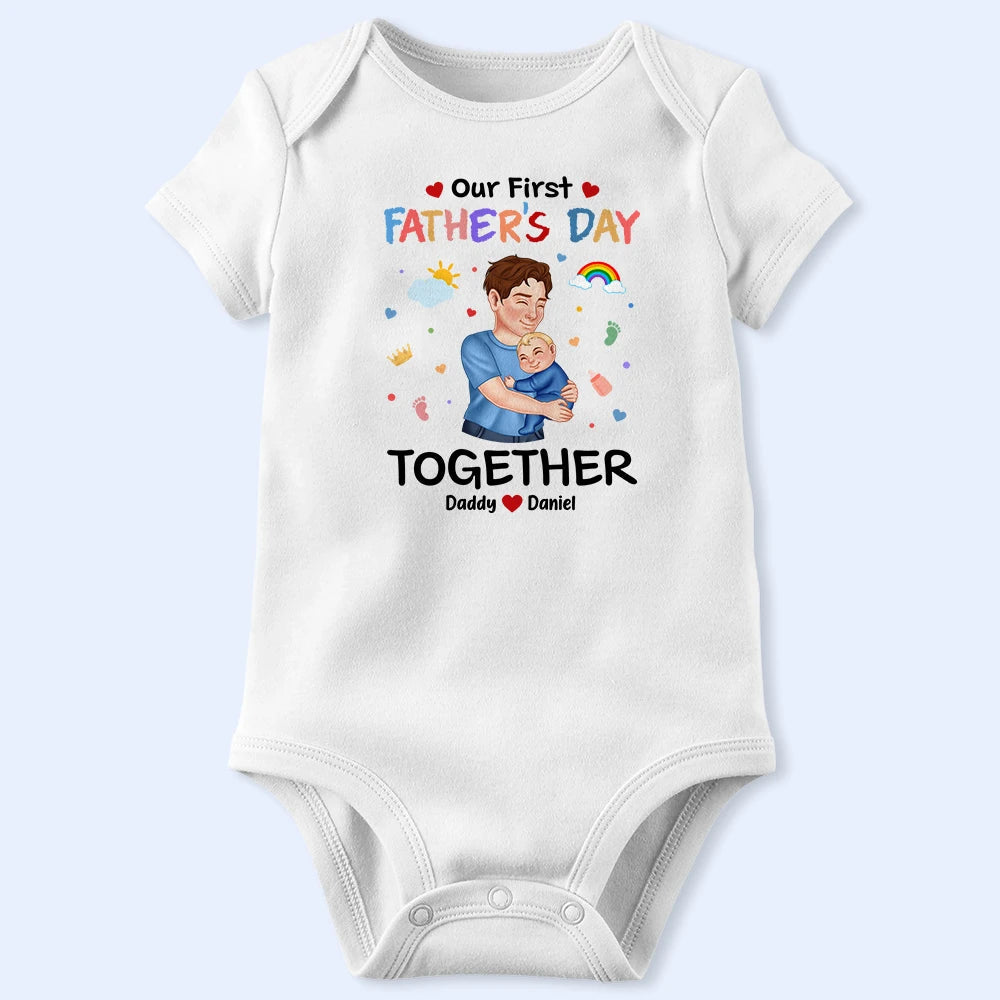 Our First Father's Day Together - Personalized T-Shirt & Baby Onesie Combo T-shirt PopCulturePrints