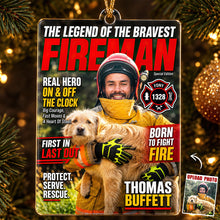 Load image into Gallery viewer, The Legend of the Bravest Firefighter Ornament - Custom Photo Keepsake Gift for Heroes Ornament PopCulturePrints

