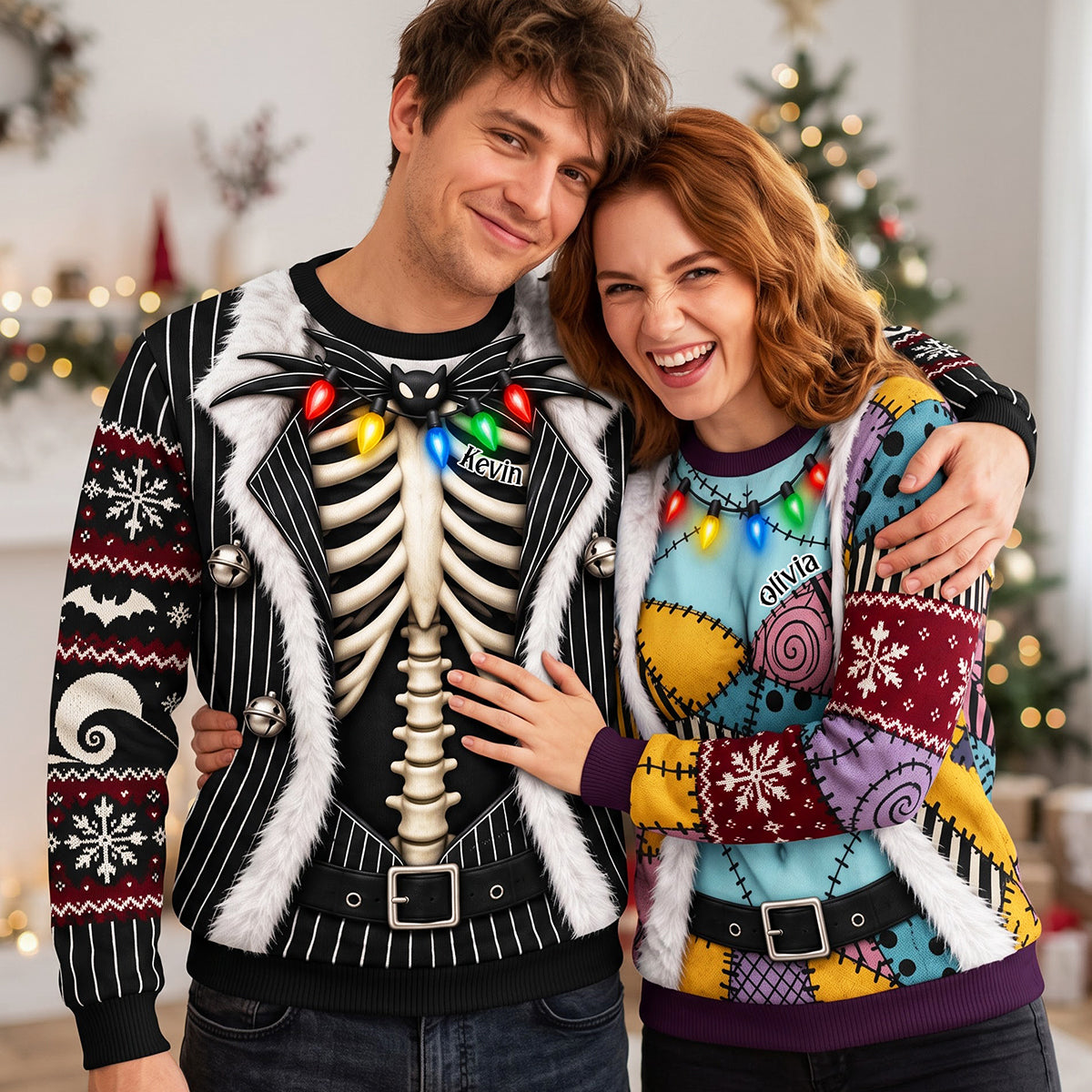 Spooky Couple Funny Sweatshirt - Personalized Halloween Gifts for Couples AOP Products PopCulturePrints