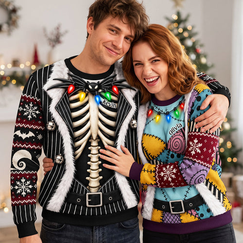 Spooky Couple Funny Sweatshirt - Personalized Halloween Gifts for Couples AOP Products PopCulturePrints