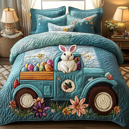 Easter Bunny Quilted Bed Set - Perfect Gift for Rabbit Lovers Blanket PopCulturePrints