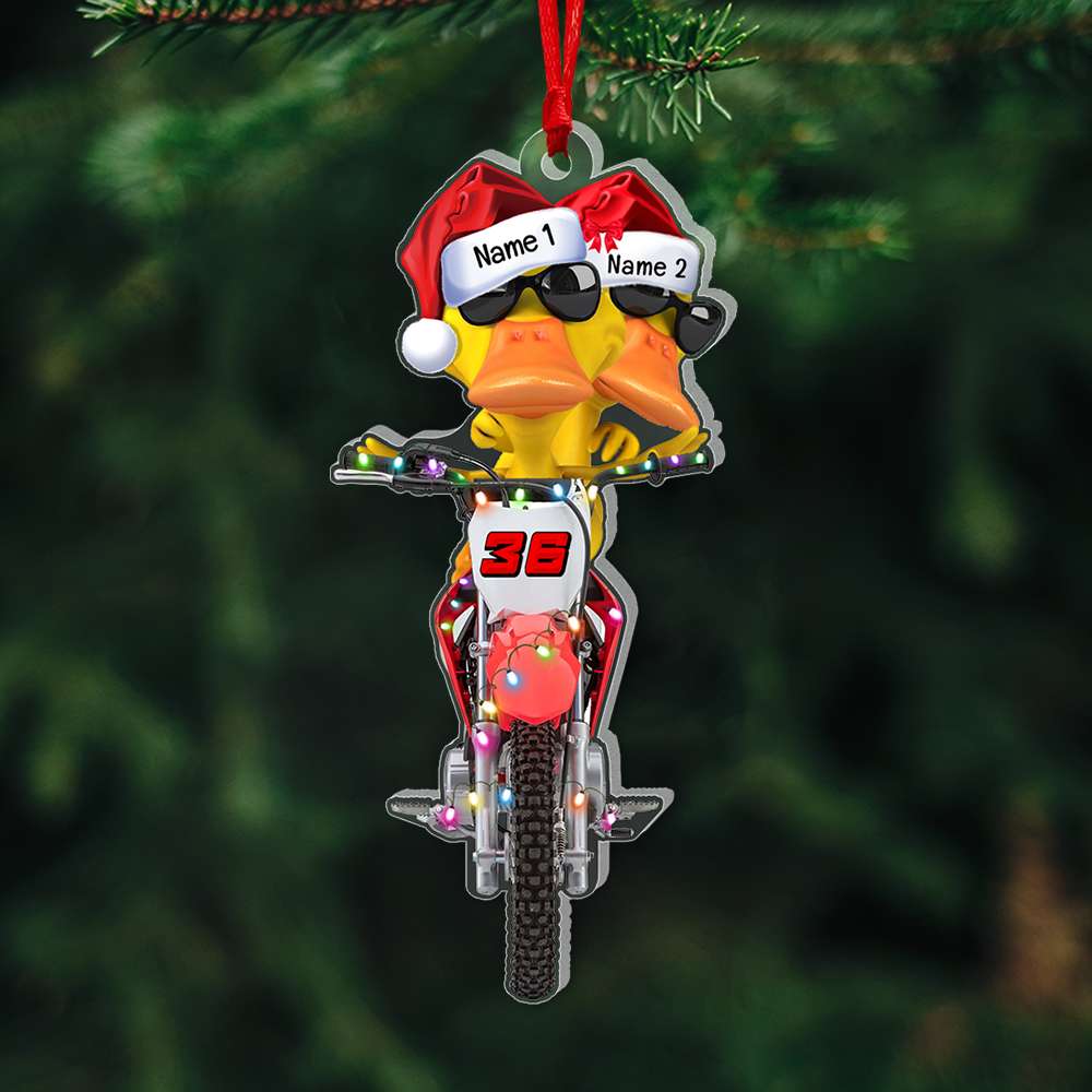 Personalized Motocross Ducks Christmas Ornament - Custom Name