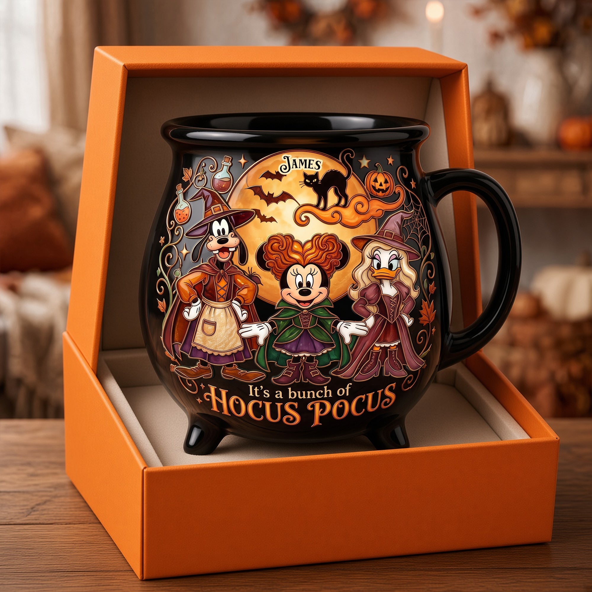 “It’s a Bunch of Hocus Pocus!” - Macabre Spell Sisters Ceramic Cauldron Mug - Personalized Gift for Halloween Lovers Cauldron Mug PopCulturePrints