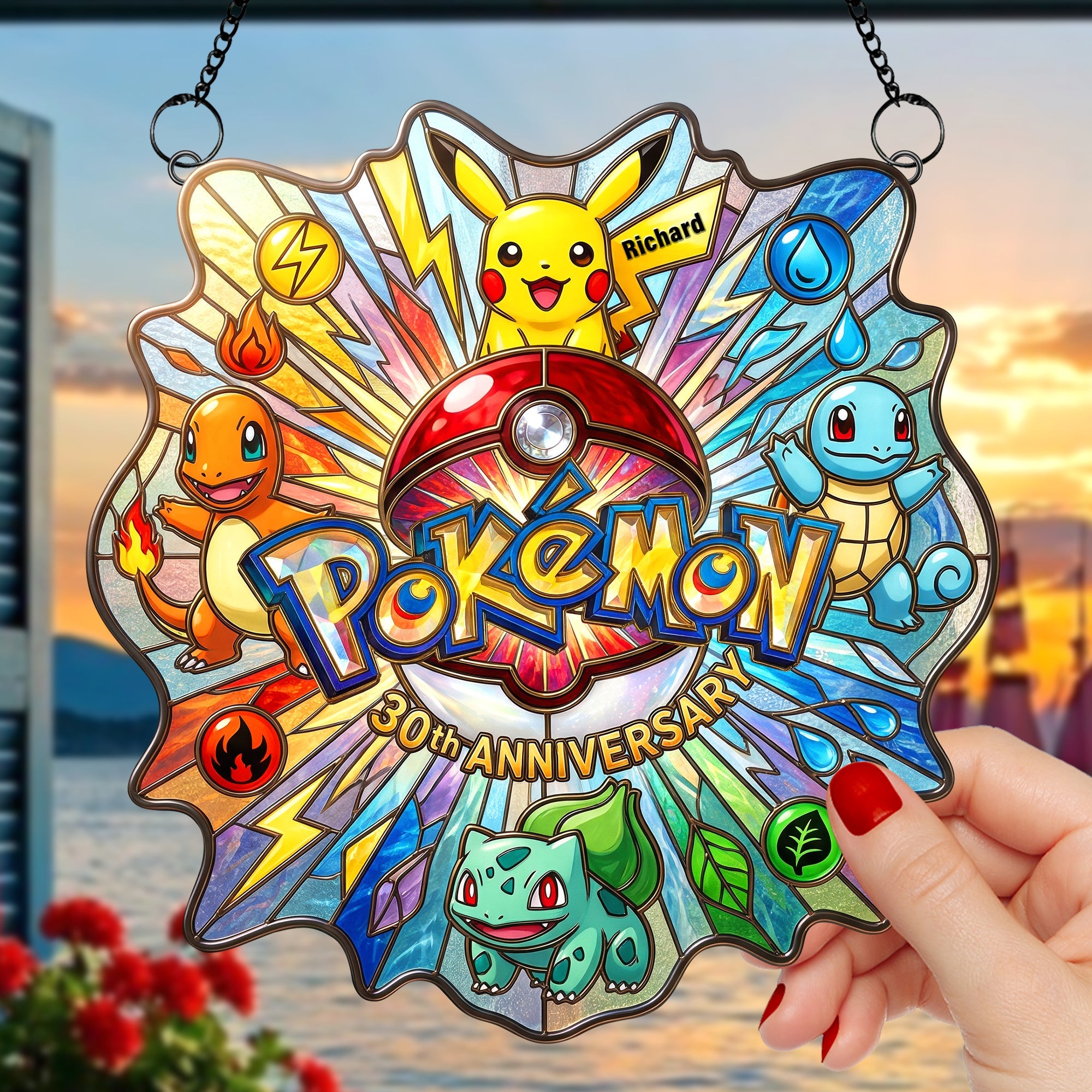 Celebrate With Pokémon - Personalized Pocket Creature Suncatcher for Manga Lovers Ornament PopCulturePrints