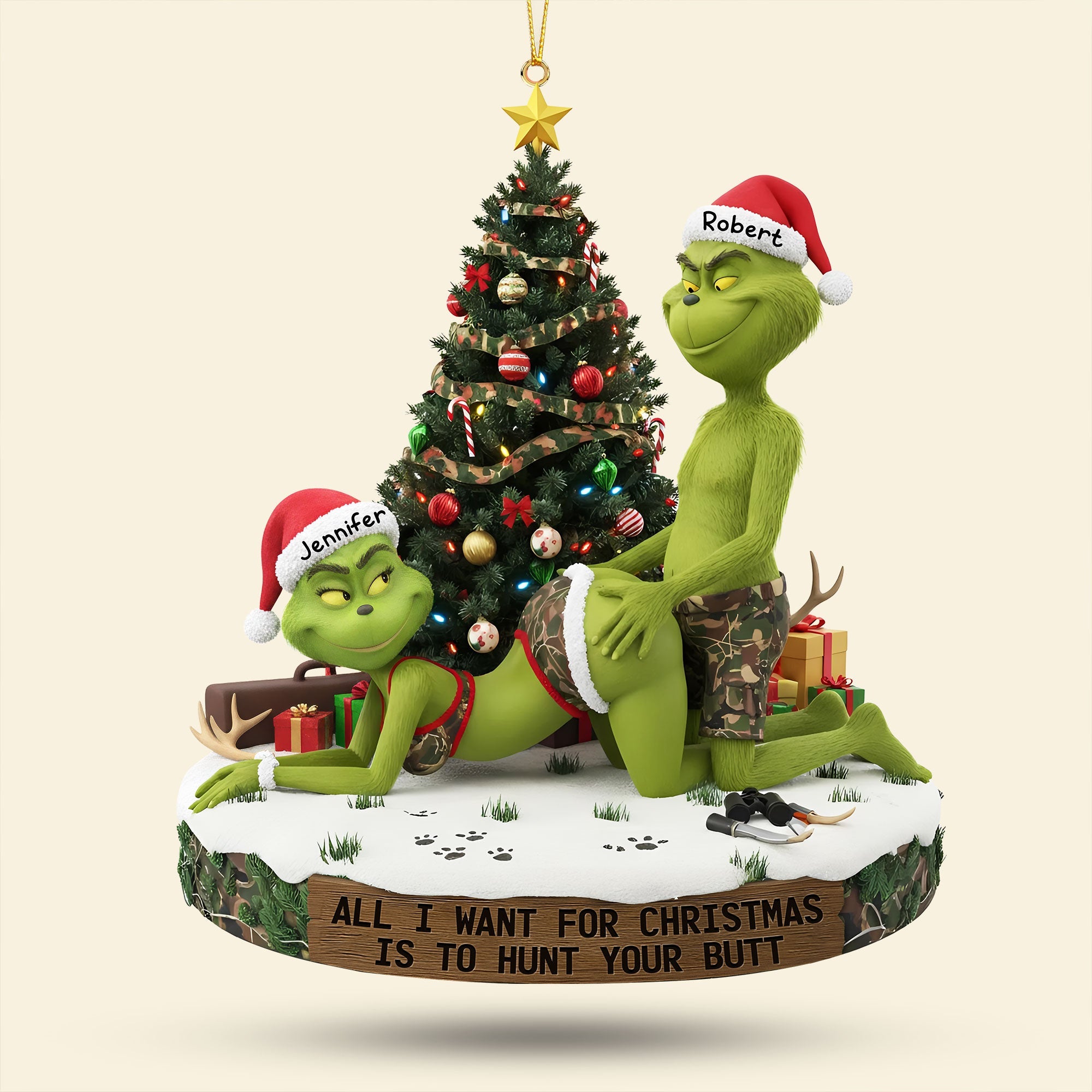 Naughty Green Couple Ornament - A Playful Personalized Gift for Couples Ornament PopCulturePrints