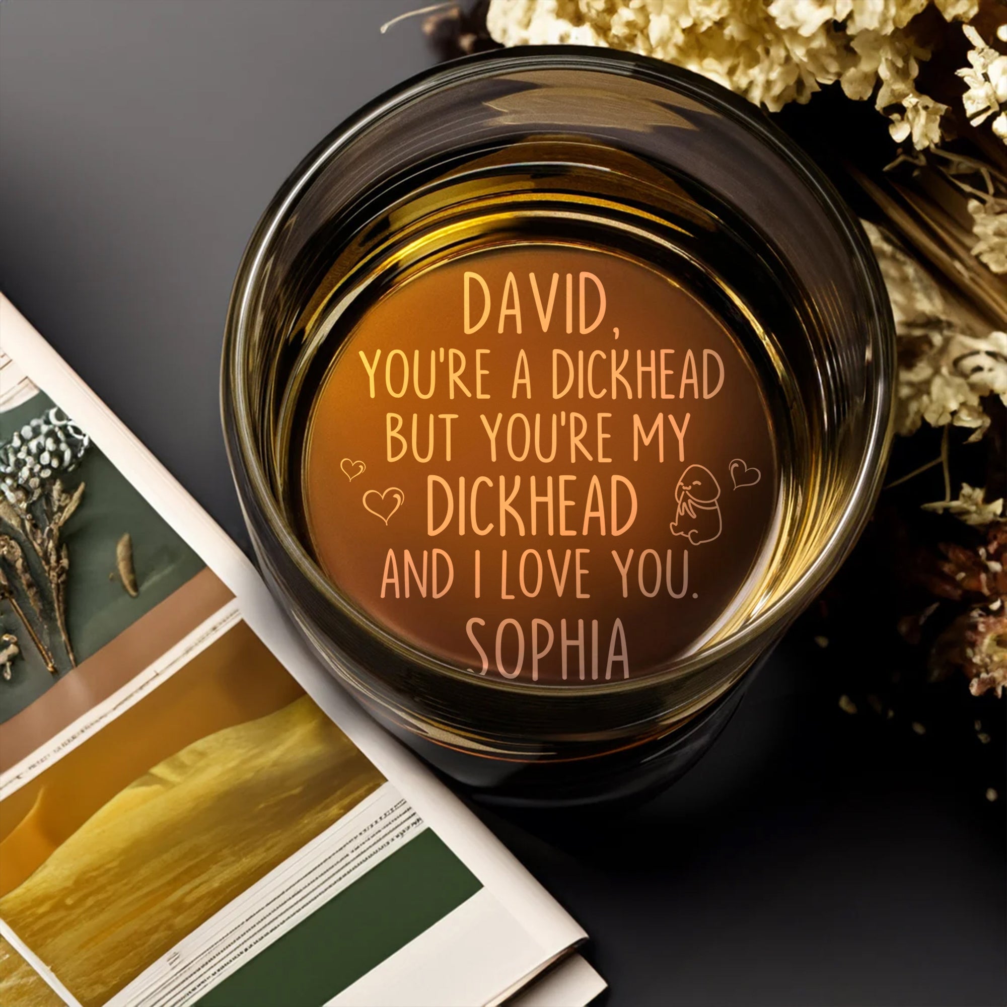 Personalized Whiskey Glass for Couples - Engraved Love Message Whiskey Glass PopCulturePrints