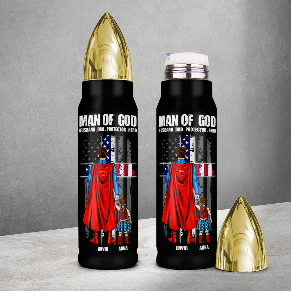 Personalized Superhero Dad Bullet Tumbler with American Flag