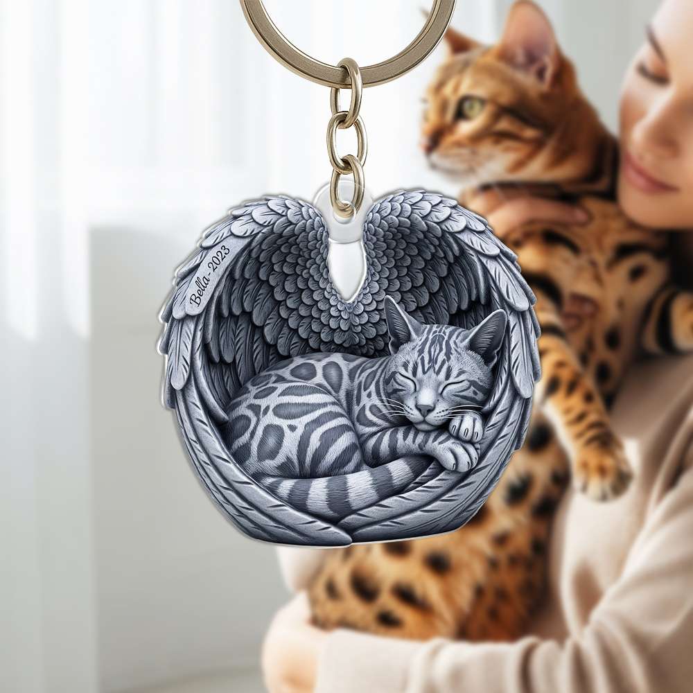 "A Paw-sitive Reminder of Love" - Cat In Heaven Acrylic Keychain - Personalized Gift for Cat Lovers Keychains PopCulturePrints