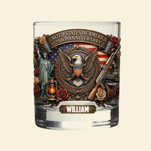 Load image into Gallery viewer, Celebrate Freedom with a Personalized Touch - 250th Anniversary USA 11oz Round Glass - Custom Gift for Patriots, Veterans, and History Enthusiasts Glass PopCulturePrints
