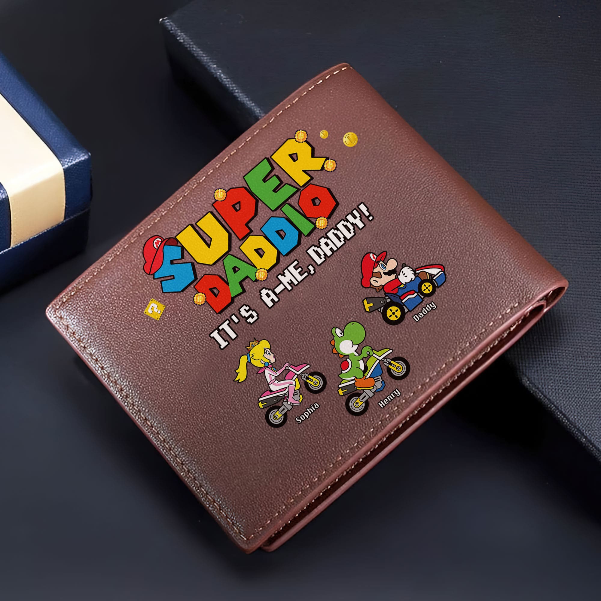 Super Dad Personalized Leather Wallet - Customizable Gift for Father's Day Leather Wallet PopCulturePrints