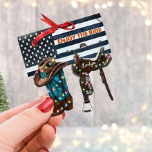 Load image into Gallery viewer, Custom Horse Lovers Christmas Ornament - Cowboy Boot and Saddle Design Ornament PopCulturePrints
