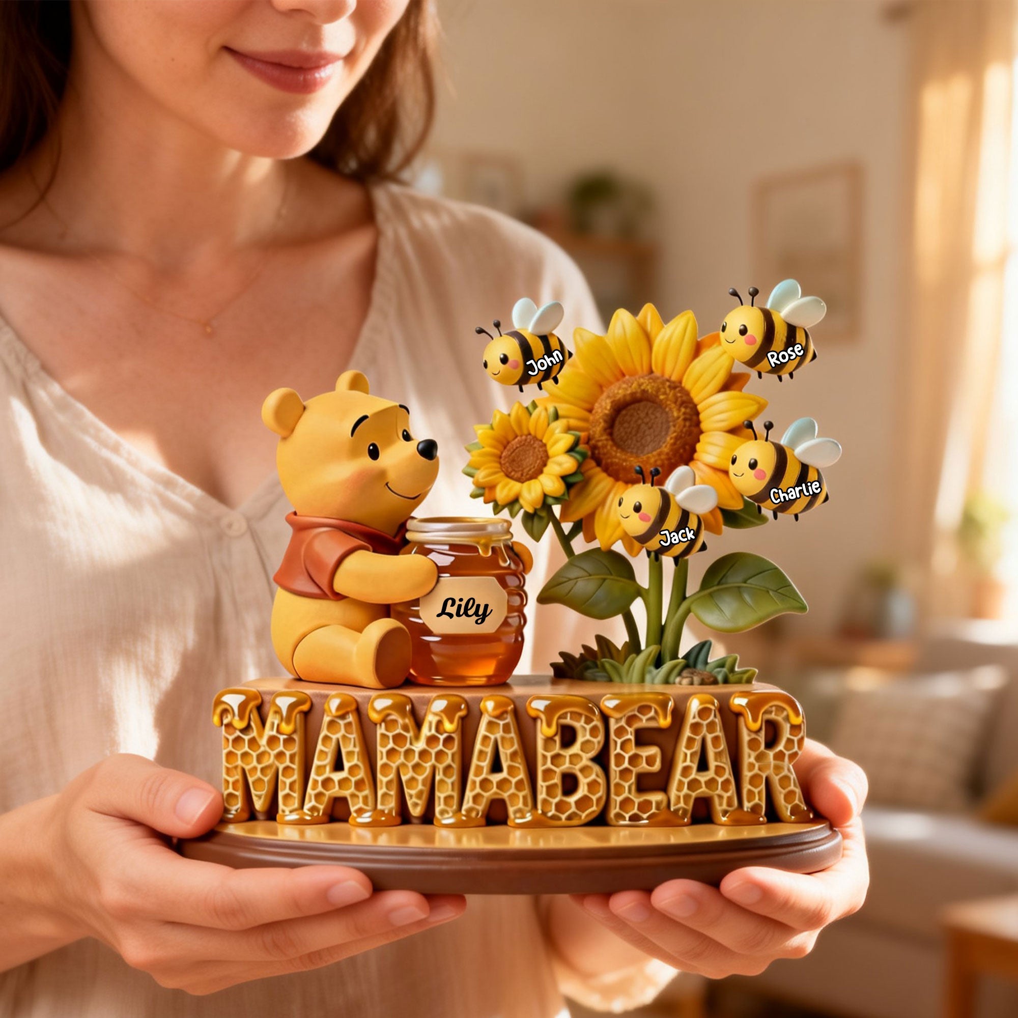 “A Mother’s Love is Sweet” - Mama Bear Acrylic Plaque - Personalized Gifts for Mom and Grandma - Custom Gift for Mother's Day Shaped Plaques PopCulturePrints