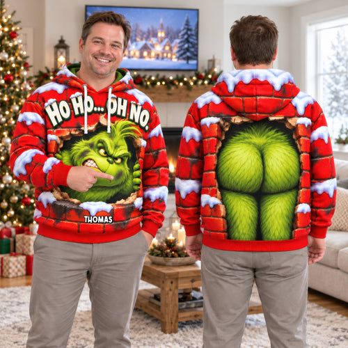 Ho Ho Ho, Oh No! – Personalized Grinch Holiday Hoodie AOP Products PopCulturePrints
