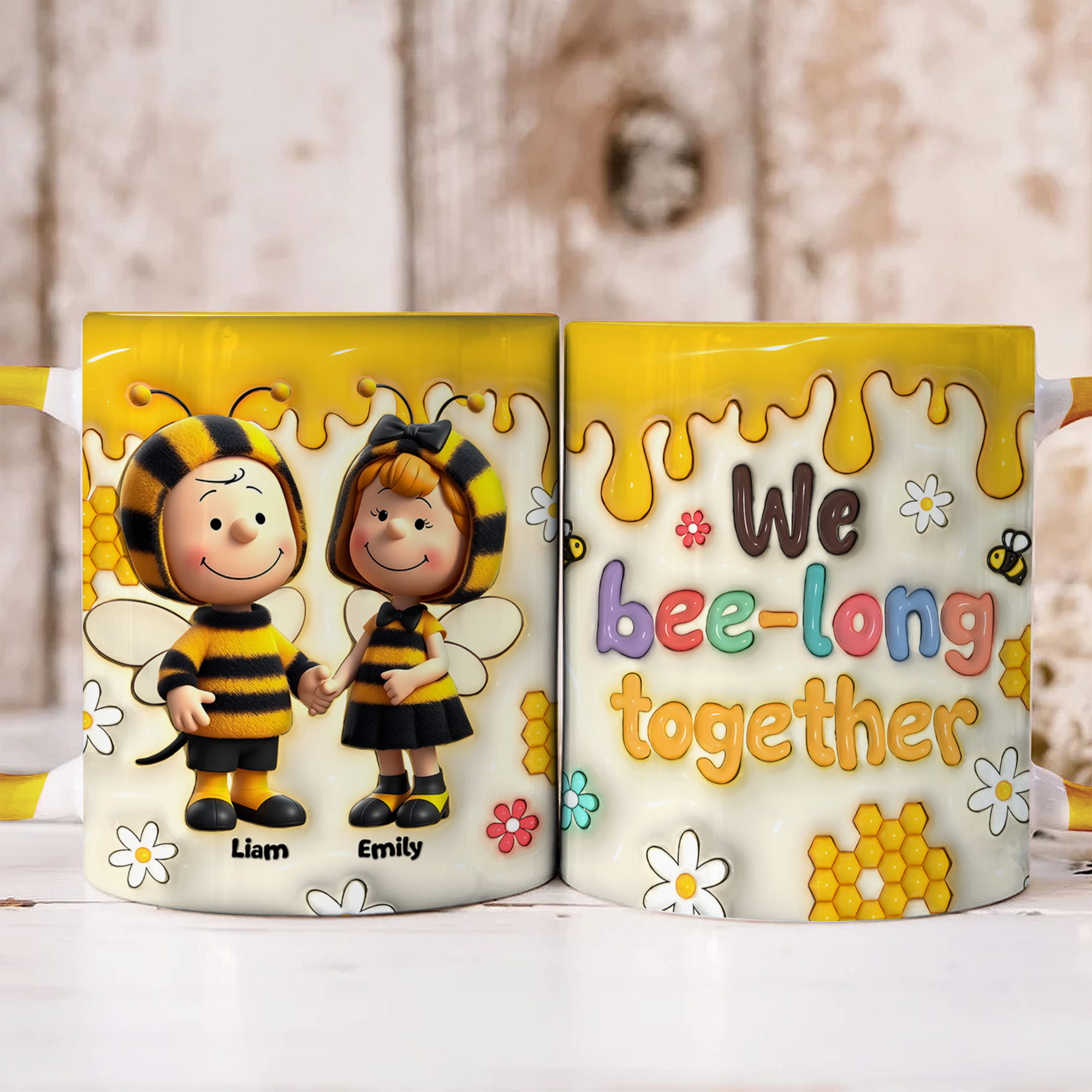 Personalized Bee-themed Couple Mug Set | We Bee-long Together | Valentine's Day Gifts Coffee Mug PopCulturePrints