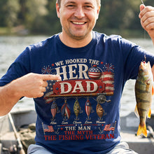 Load image into Gallery viewer, We Hooked The Hero Dad - Personalized Fishing Shirt for Father's Day Shirts PopCulturePrints
