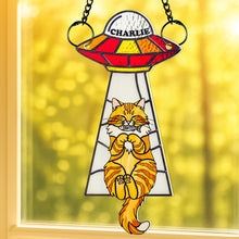 Load image into Gallery viewer, “Out of this World!” Funny Cat UFO Suncatcher - Personalized Gift for Cat Lovers Ornament PopCulturePrints
