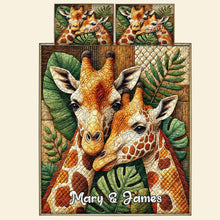 Load image into Gallery viewer, Personalized Giraffe Couple Quilt Bedding Set - Unique Gift for Anniversary &amp; More Blanket PopCulturePrints
