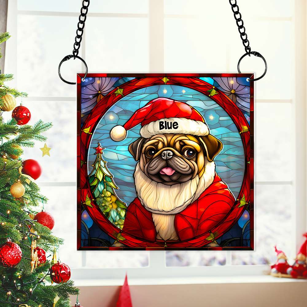 Personalized Pug Dog Christmas Suncatcher Ornament - Festive Gifts for Dog Lovers